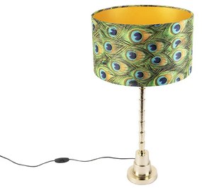Art deco asztali lámpa bársony árnyalatú pávával 35 cm - Pisos