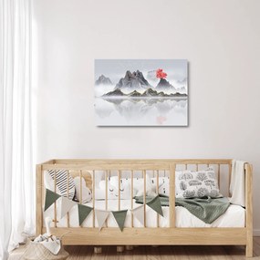 Kép - Hegyek a ködben (üvegen) (70x50 cm)