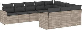 vidaXL 10 részes világosszürke polyrattan kerti ülőgarnitúra párnákkal