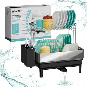 Csepegtető konyhai edényszárító kétszintes forgatható lefolyó fekete