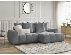 Szürke zsenília kinyitható-tárolóhelyes sarokkanapé (jobb oldali-heverő résszel) Roxelane – Bobochic Paris