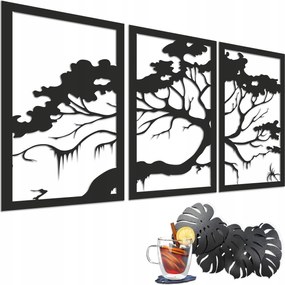 3D triptichon falra Áttört panel Fa fali dekoráció Vászonkép 56x96