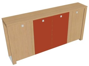 Verno+ közepes gardrób 260 x 46 x 130 cm, kombinált ajtó, világos tölgy / narancs