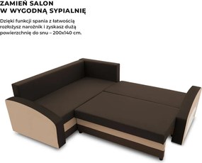 Grande sarokkanapé polcokkal , polc a jobb karfaban, baloldali, szövet anyag, hab töltet, barna