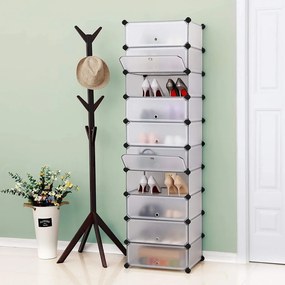 Cipőtároló doboz 10 db moduláris tárolódoboz, fehér 43x31x173cm