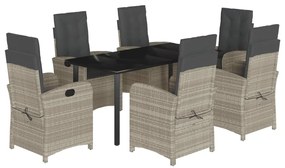 vidaXL 7 részes világosszürke polyrattan kerti étkezőszett párnával