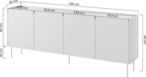 Desin komód 220 cm négyajtós - fekete matt / nagano tölgy