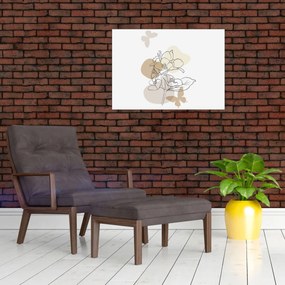 Kép - Bézs virágok pillangóval N⁰1 (70x50 cm)