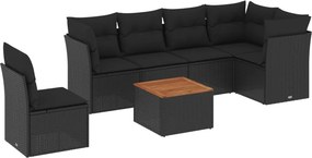 vidaXL 7 részes fekete polyrattan kerti ülőgarnitúra párnával