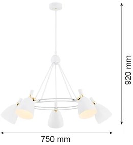 Argon 2117 - Csillár rúdon CHARLOTTE 5xE27/15W/230V fehér/arany