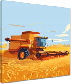 Vászonkép 40x40 Bölény teljesen aratás nyírja a gabonát a mezőn