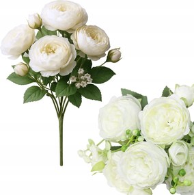 Mesterséges Bazsarózsa Csokor Fehér Krémszínű 35cm Dekorációs Virágok Vázához