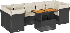 vidaXL 8 részes fekete polyrattan kerti ülőgarnitúra párnákkal