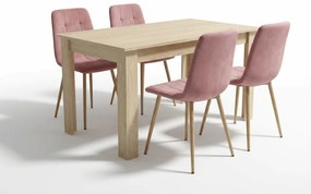 Étkező garnitúra 1 + 4, UMEKO asztal 120x80 cm sonoma tölgy + rózsaszín bársony KARA szék