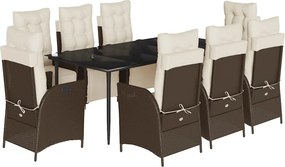 vidaXL 9 részes barna polyrattan kerti étkezőgarnitúra párnákkal