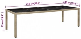 bézs polyrattan és edzett üveg kerti asztal 250 x 100 x 75 cm