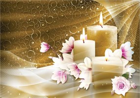 Flizelin fotótapéta Gyertyák Rózsa Arany Romantikus ragyogás 416x290 +ragasztó