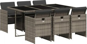 vidaXL 7 részes szürke polyrattan kerti étkezőgarnitúra párnával