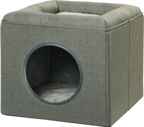 PawHut Macska Barlang Macska Ház 2 Szinttel, Macska Ágy Párnával, Macska Ház 5 kg-ig, 36.5 x 36.5 x 33 cm, Zöld | Aosom