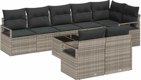 vidaXL Kerti Kanapé Szett párnával 9 pcs Világosszürke polirattan