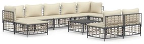 10 részes antracitszürke polyrattan kerti ülőgarnitúra párnával
