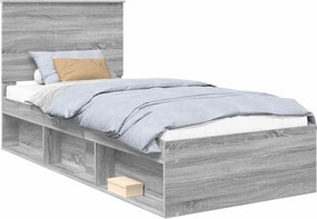 vidaXL Ágykeret fejtámlával Szürke Sonoma 90 x 200 cm Tömör fenyőfa