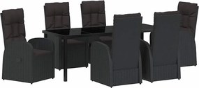 vidaXL Kert étkező szett párnával 7 pcs Fekete polirattan