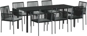 vidaXL Kert étkező szett 9 pcs Fekete PE Rattan