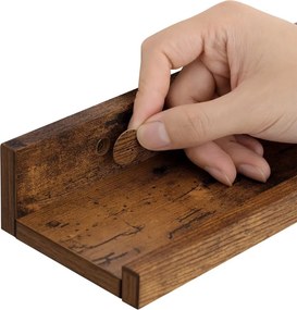 3 darabos fali polc készlet, képeknek és apróságoknak, rusztikus barna, 38x10x5cm