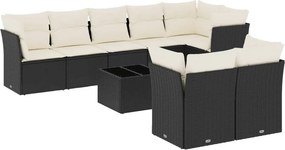 vidaXL 9 részes fekete polyrattan kerti ülőgarnitúra párnákkal