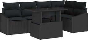 vidaXL Kerti Kanapé Szett párnával tárolóval 6 pcs Fekete polirattan
