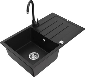 Mexen Bruno 1-medencés gránit mosogató csepegtetővel és Telma konyhai csapteleppel, fekete - 6513-77-670200-70