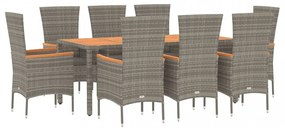 9 részes szürke polyrattan kerti étkezőgarnitúra párnával