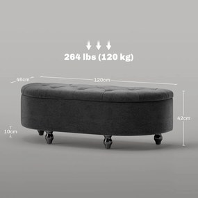 HOMCOM Puff tárolóval, kárpitozott, lágyan záródó fedéllel, bársonyhatású, 120 x 46 x 42 cm, sötétszürke