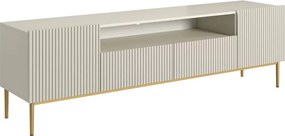 Nicole RTV szekrény 200 cm nyitott polccal és fiókokkal - kasmír / arany lábak