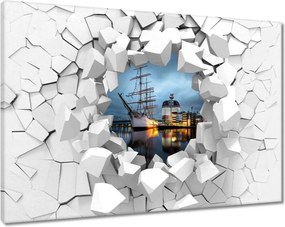 Vászonkép 90x60 Vitorláshajó a kikötőben éjszaka