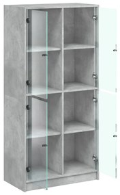 betonszürke szerelt fa magasszekrény ajtókkal 68x37x142 cm