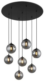 Globo 56133-7H Függeszték fém fekete matt, füstszínű üveg gömbök, fekete PVC kábel, magassága rövidíthető, ø: 550mm, M: 1200mm, tartozék: 7x G9 LED 3.5W 230V, 350lm forrás, 130lm kimenet, 3000K