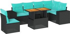 vidaXL 7 részes fekete polyrattan kerti ülőgarnitúra párnával