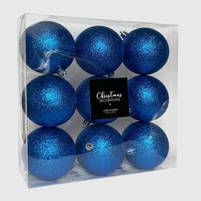 Kék glitteres műanyag karácsonyi gömb szett 9x8cm