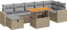 vidaXL 5 részes bézs polyrattan és akácfa kerti ülőgarnitúra párnákkal