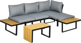 Outsunny 3 darabos Kerti Bútor Szett, Erkély Bútor Ülőpárnákkal, Kerti Lounge Szett Sarokkanapéval, Kétfős Kanapéval, Kávézóasztallal, Teraszra, Erkél