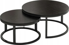 Dohányzóasztal Kerek Szett 2 Db Fekete Modern Loft Nappali Asztal