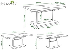 Mazzoni ASTON Égerfa - MODERN DOHÁNYZÓASZTAL NYITHATÓ/MAGASÍTHATÓ ÉTKEZŐASZTAL ÉS DOHÁNYZÓASZTAL EGYBEN