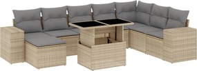 vidaXL 9 részes bézs polyrattan kerti ülőgarnitúra párnákkal