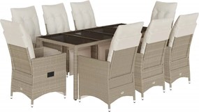 vidaXL 9 részes bézs polyrattan kerti bisztrógarnitúra párnákkal