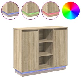 LED-es oldal szekrény Sonoma tölgy 90x32x75 cm Műszaki fa