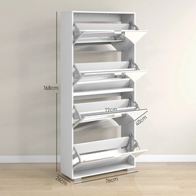 HOMCOM 2 az 1-ben Cipőszekrény Tükörfronttal, 4 Kihajtható Ajtóval, Állítható Polcokkal, Helytakarékos, 76L x 26W x 168H cm Fehér | Aosom