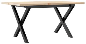 Tömör fenyőfa és acél dohányzóasztal X-vázzal 80x50x40 cm