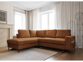Narancssárgásbarna kordbársony kinyitható sarokkanapé (bal oldali) Lofty Lilly – Miuform
